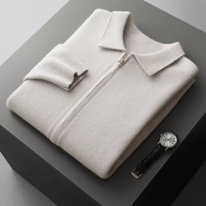 Strickjacke mit Reißverschluss – Herren-Strickjacke mit durchgehendem Reißverschluss-Weiß-S-Chaps Herrenmode