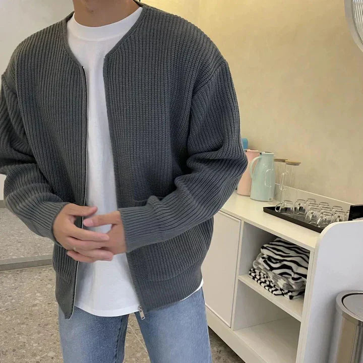 Strickjacke mit Reißverschluss | Rippstrick | Durchgehender Reißverschluss | Strickjacke | Herren-Strickmode-Dunkelgrau-2XS-Chaps Herrenmode