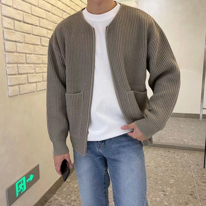 Strickjacke mit Reißverschluss | Rippstrick | Durchgehender Reißverschluss | Strickjacke | Herren-Strickmode-Hellgrau-2XS-Chaps Herrenmode