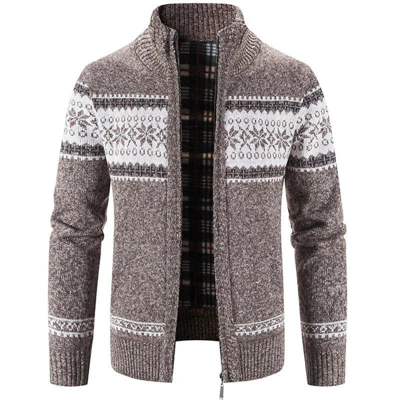Strickjacke – warme Herren-Winterjacke mit Stehkragen und durchgehendem Reißverschluss-Braun-S-Chaps Herrenmode
