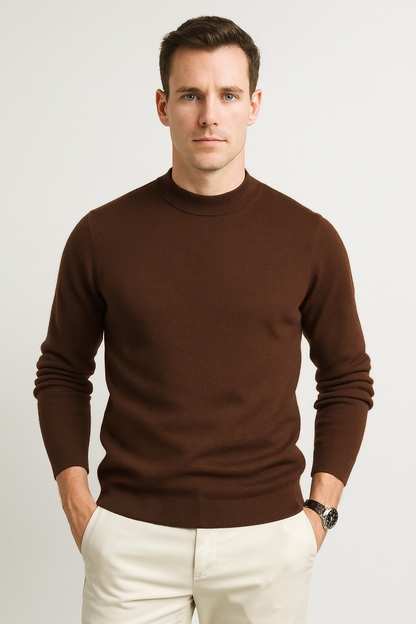 Strickpullover | Einfarbig | Rundhalsausschnitt | Pullover | Herrenpullover-Braun-S-Chaps Herrenmode