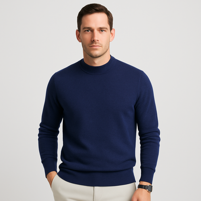 Strickpullover | Einfarbig | Rundhalsausschnitt | Pullover | Herrenpullover-Marineblau-S-Chaps Herrenmode