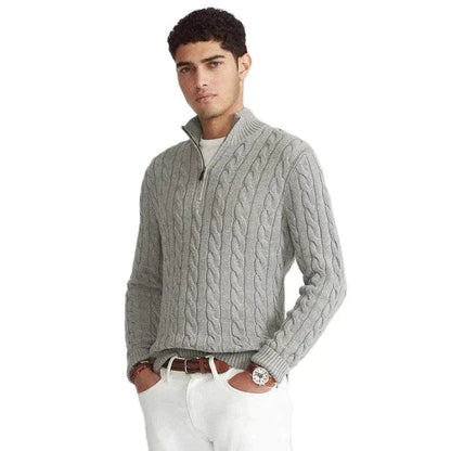 Strickpullover – Herren-Pullover mit Zopfmuster und Viertelreißverschluss-Chaps Herrenmode