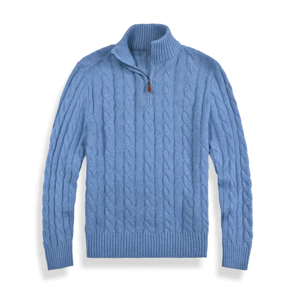 Herren Strickpullover Zopfmuster Viertelreißverschluss - Eveloria