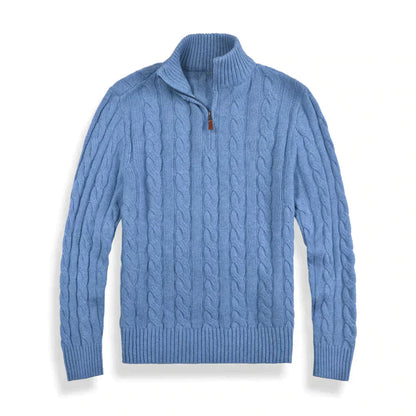 Herren Strickpullover Zopfmuster Viertelreißverschluss - Eveloria