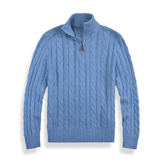 Herren Strickpullover Zopfmuster Viertelreißverschluss - Eveloria