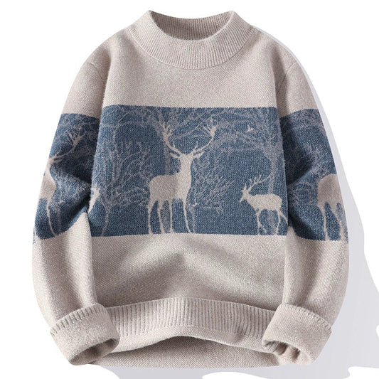 Herren Strickpullover Rentiermotiv Locker Passform Winter - Eveloria