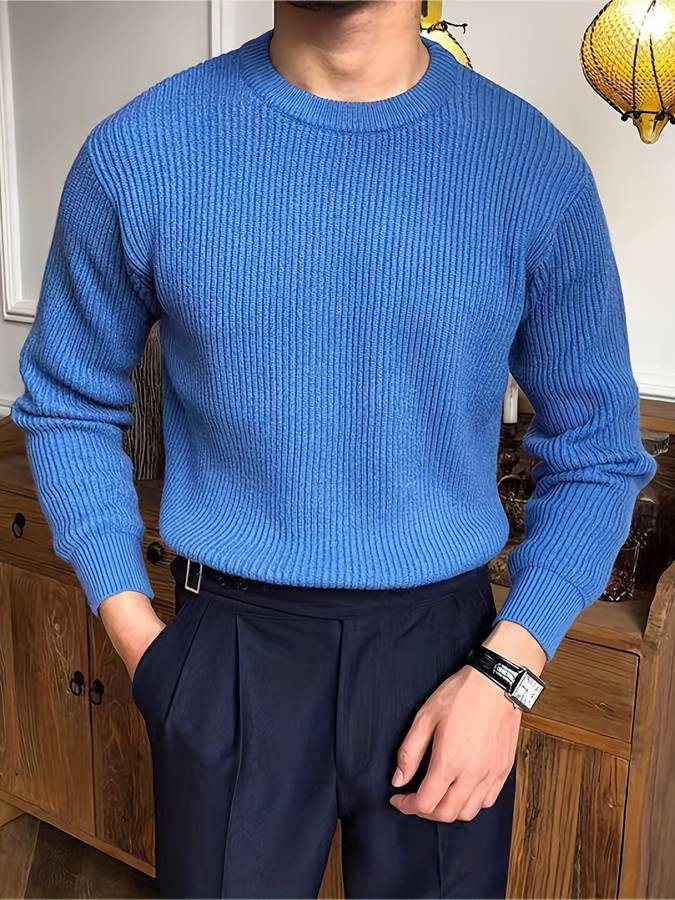 Strickpullover - Lässiger Herren Pullover mit Rundhalsausschnitt aus Rippenstrick-Chaps Herrenmode