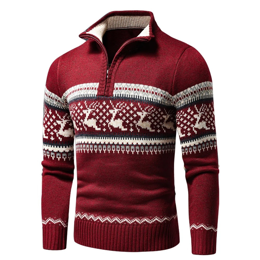 Herren Strickpullover Reißverschluss Schwarz - Eveloria