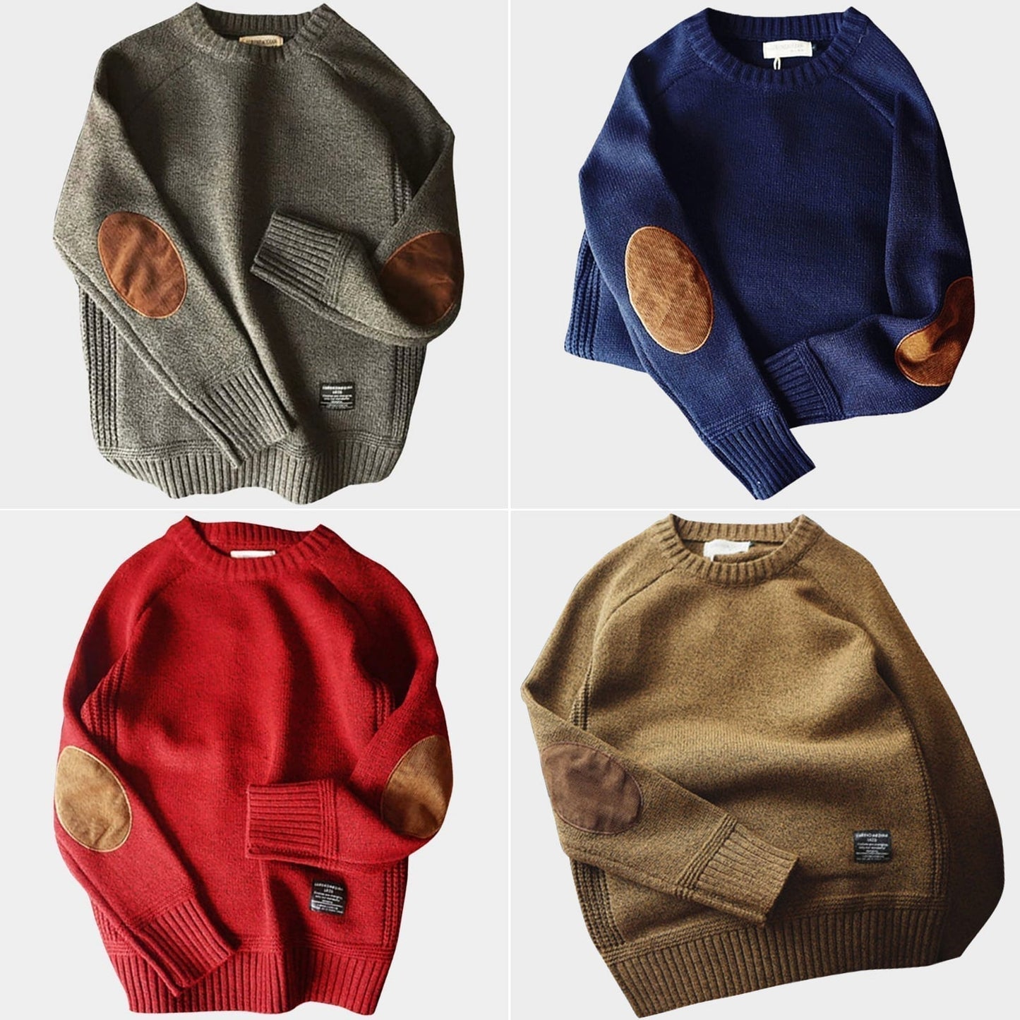 Strickpullover – Rundhalsausschnitt – Ellbogenpatches – Pullover – Herrenpullover-Chaps Herrenmode