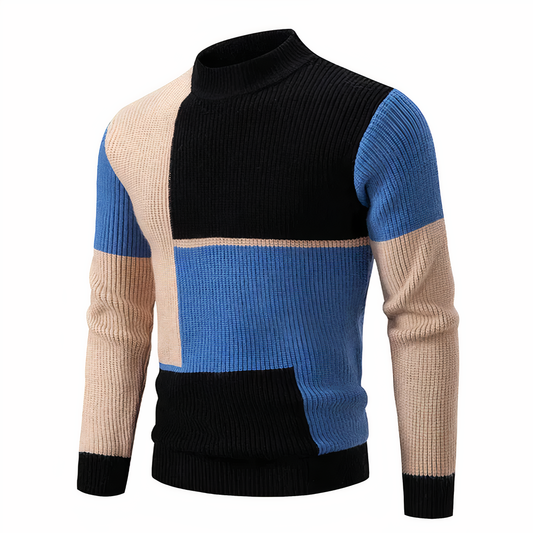 Herren Strickpullover Schmal Geschnitten Patchwork Muster Hochkragen - Eveloria