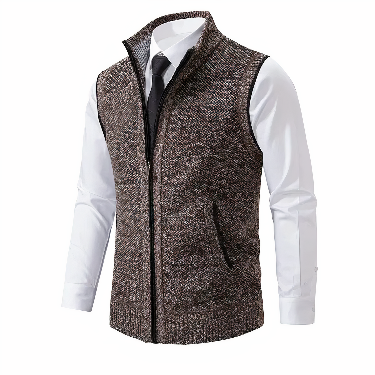 Männer Strickweste Ärmellos Zip-Up Wollbeige Schwarz - Eveloria