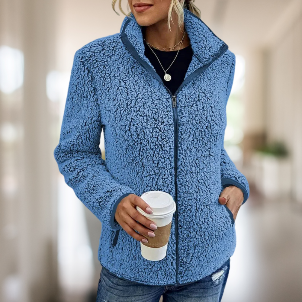 Damen Fleecejacke Reißverschluss Warm Beige