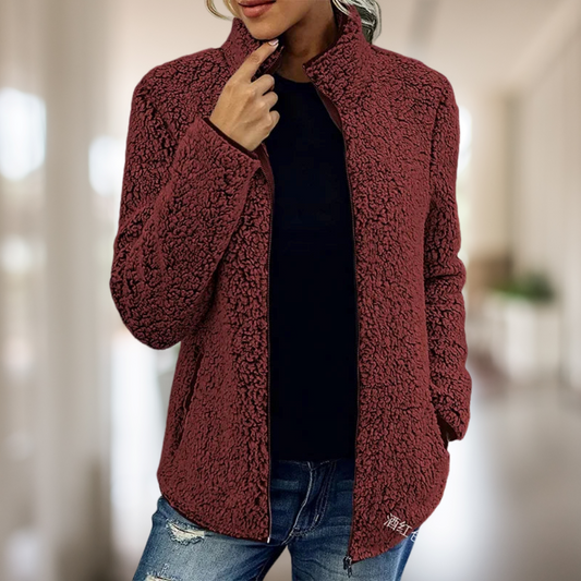 Damen Fleecejacke Reißverschluss Warm Beige - Eveloria