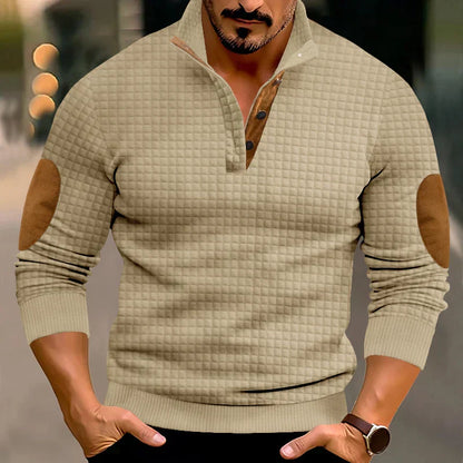 Herren Waffelpullover Sweatshirt mit Ellbogenaufnähern - Eveloria