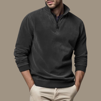 Herren Sweatshirt Viertelreißverschluss Lässiger Pullover Grau - Eveloria