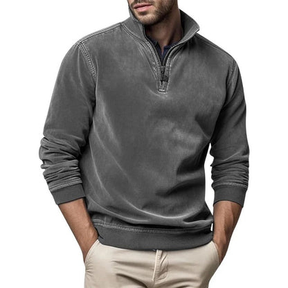 Sweatshirt mit Viertelreißverschluss - Herren lässiger Half-Zip Pullover-Grau-S-Chaps Herrenmode