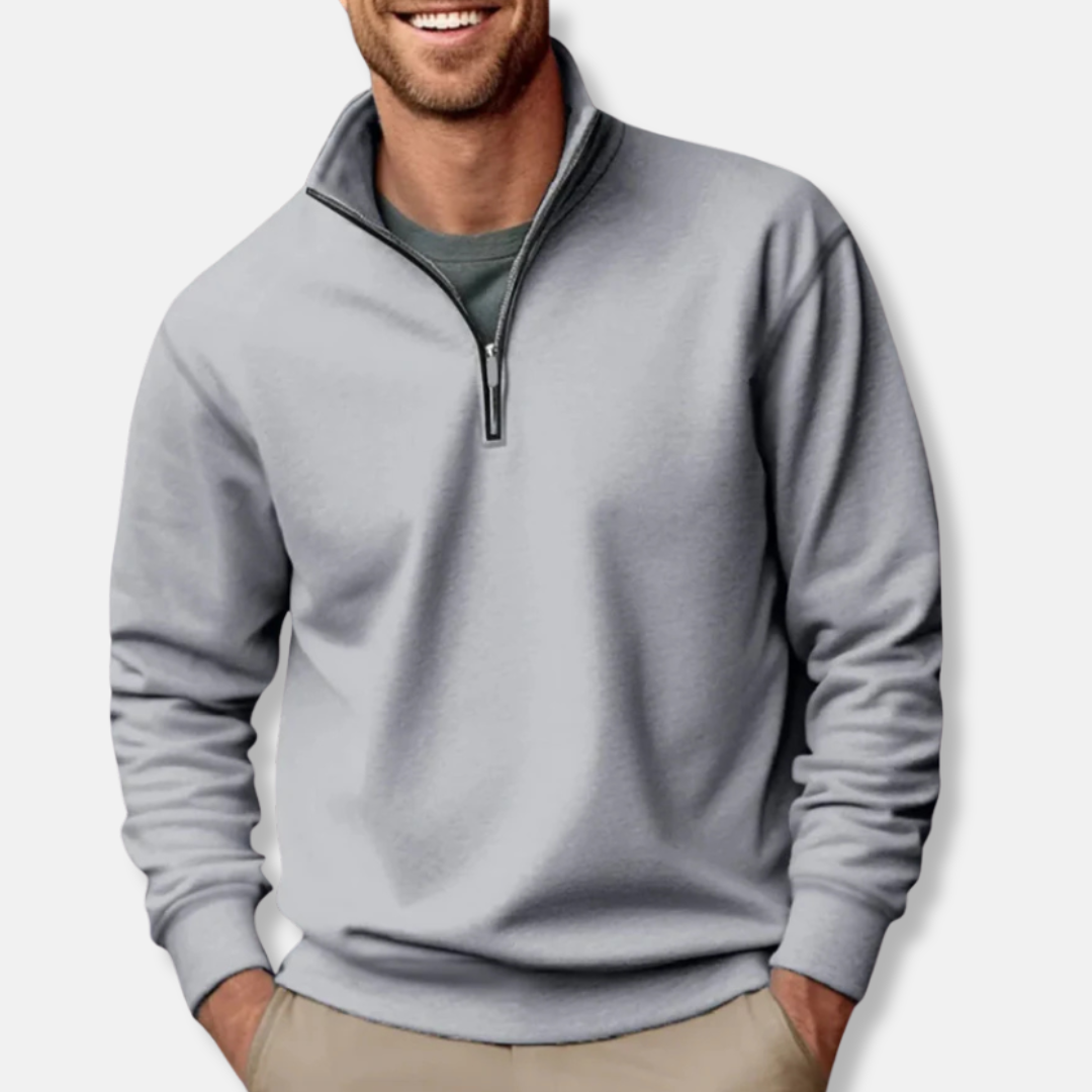 Sweatshirt mit Viertelreißverschluss – Lässig – Lockere Passform – Pullover mit halbem Reißverschluss – Herrenpullover-Grau-S-Chaps Herrenmode