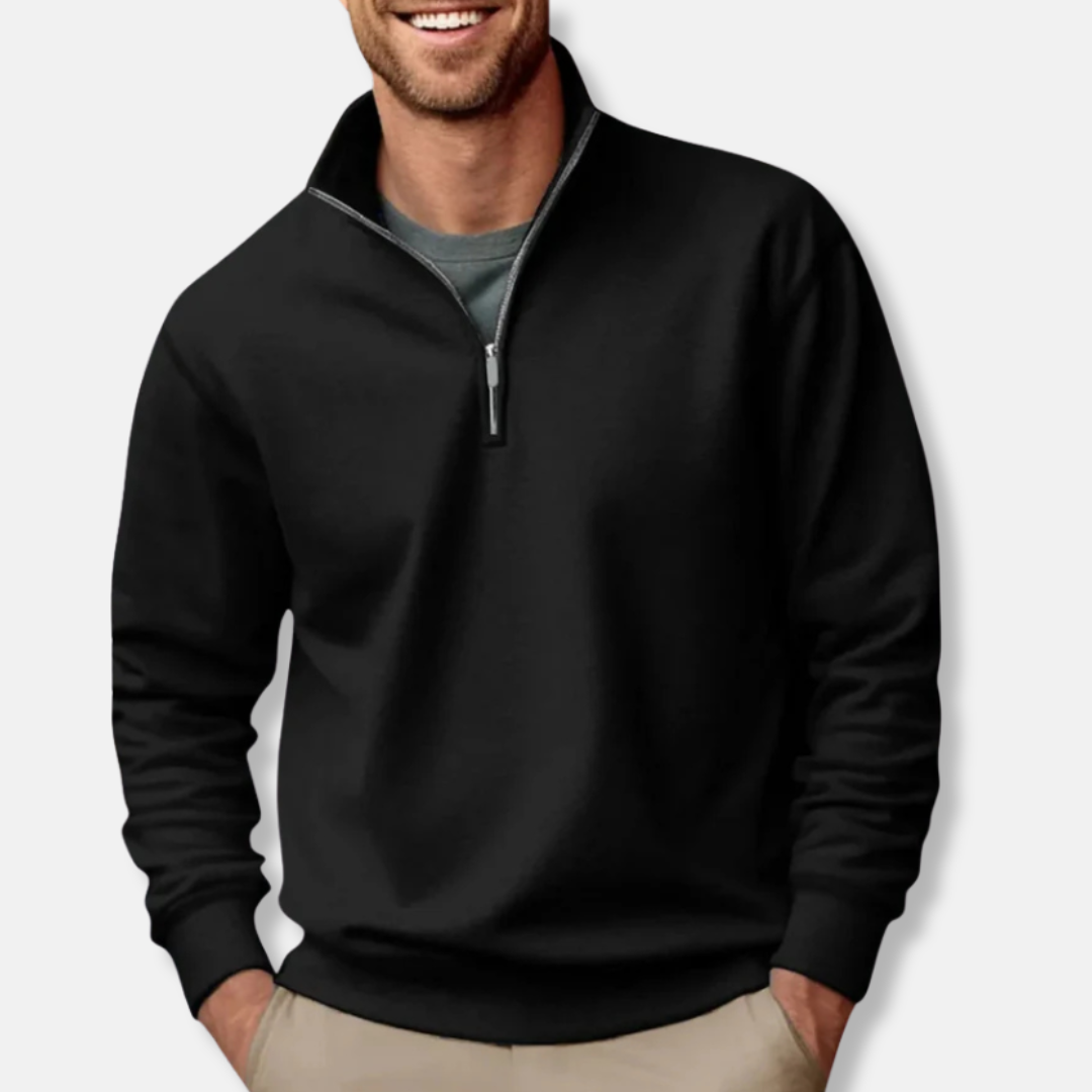 Herren Sweatshirt Viertelreißverschluss Lockere Passform Grau - Eveloria