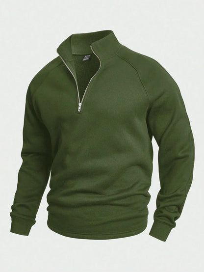 Sweatshirt mit Viertelreißverschluss – Lässiger, warmer Pullover mit halbem Reißverschluss für Männer-Grün-S-Chaps Herrenmode