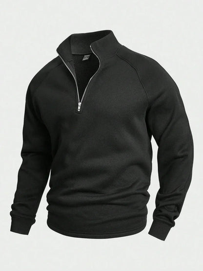 Herren Sweatshirt Viertelreißverschluss Warmer Pullover Grau - Eveloria
