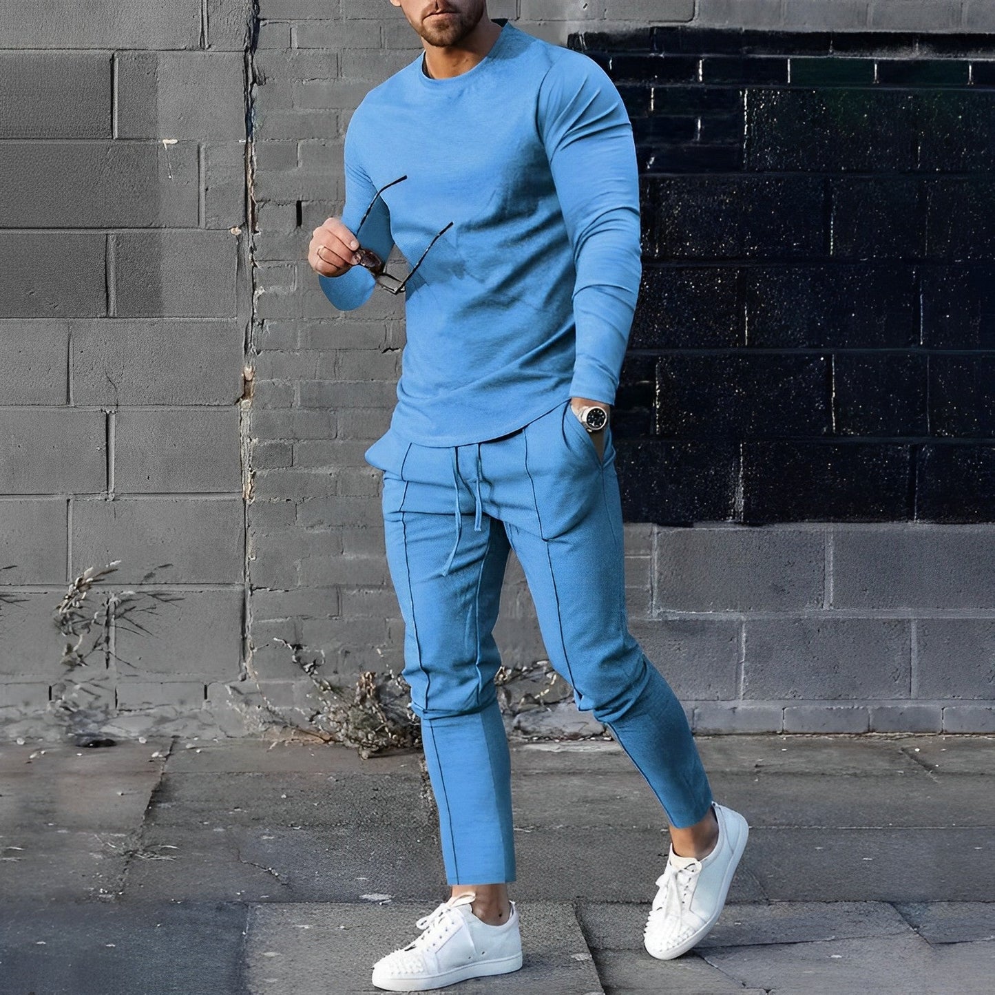 Sweatshirt- und Jogginghosen-Set – Lässiges zweiteiliges Set für Männer-Blau-S-Chaps Herrenmode