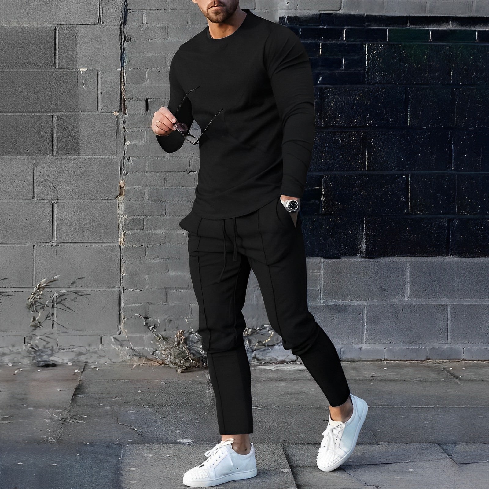 Männer Sweatshirt Jogginghosen Set Lässig Grau - Eveloria