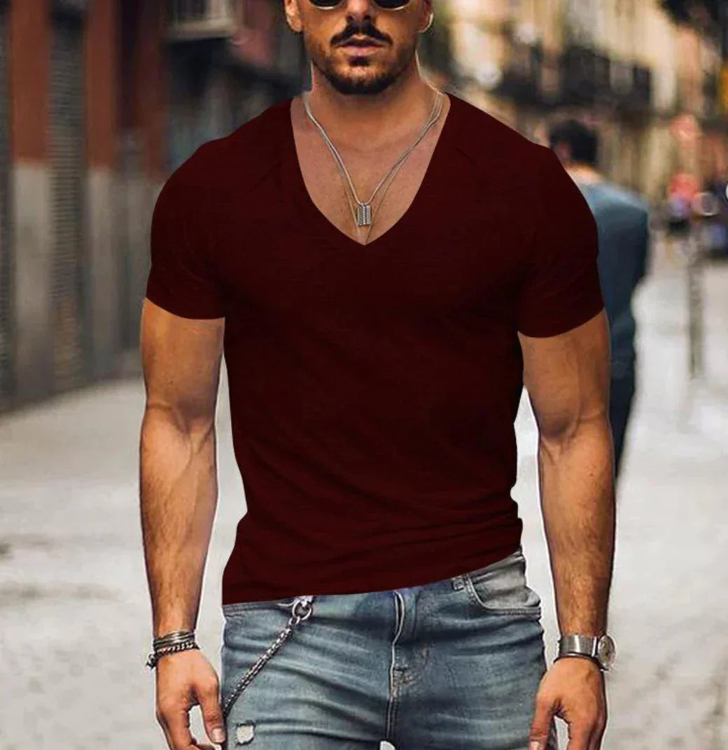 Herren T-Shirt Kurzärmelig V-Ausschnitt Slim Fit - Eveloria