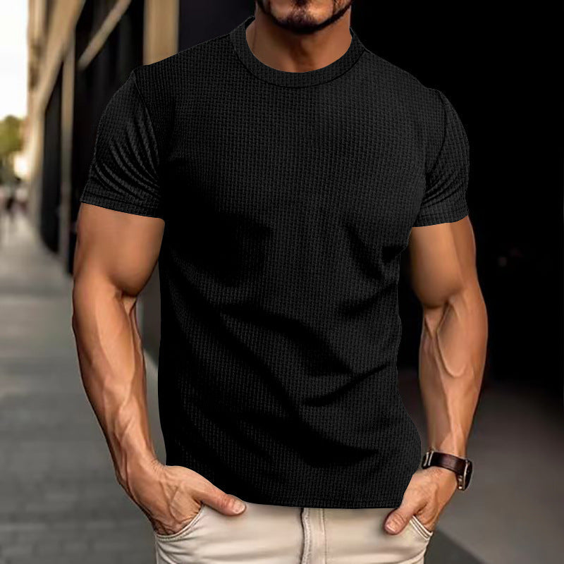 Herren T-Shirt Kurzärmelig Rundhals Einfarbig - Eveloria