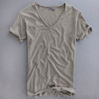 Herren T-Shirt Leichtgewicht V-Ausschnitt Weiß - Eveloria