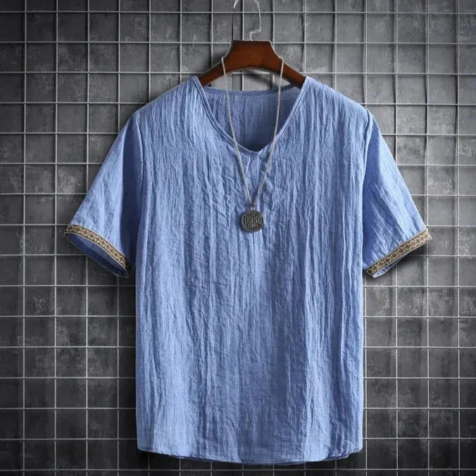 Herren T-Shirt V-Ausschnitt Loose Fit Baumwolle Weiß - Eveloria
