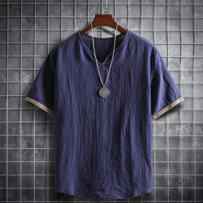 T-Shirt - V-Ausschnitt - Loose Fit - Herren T-Shirt - Herrenhemd-Marineblau-M-Chaps Herrenmode