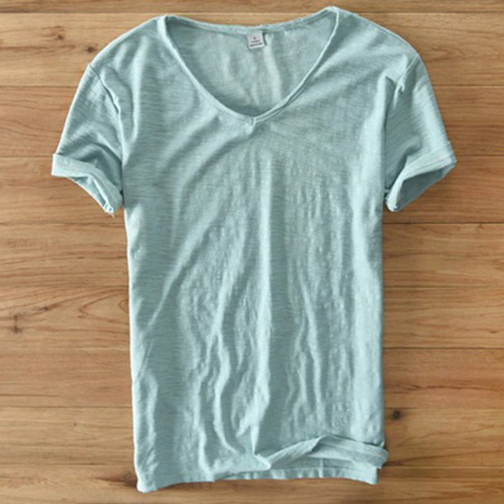 Herren T-Shirt V-Ausschnitt Leicht Kurzarm Weiß - Eveloria