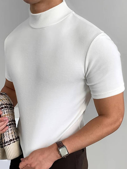 Herren T-Shirt Kurzarm Rollkragen Weiss - Eveloria