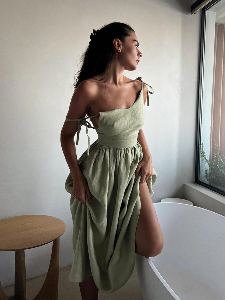 Eveloria Damen Strandkleid Rückenfrei Leicht Sommerkleid