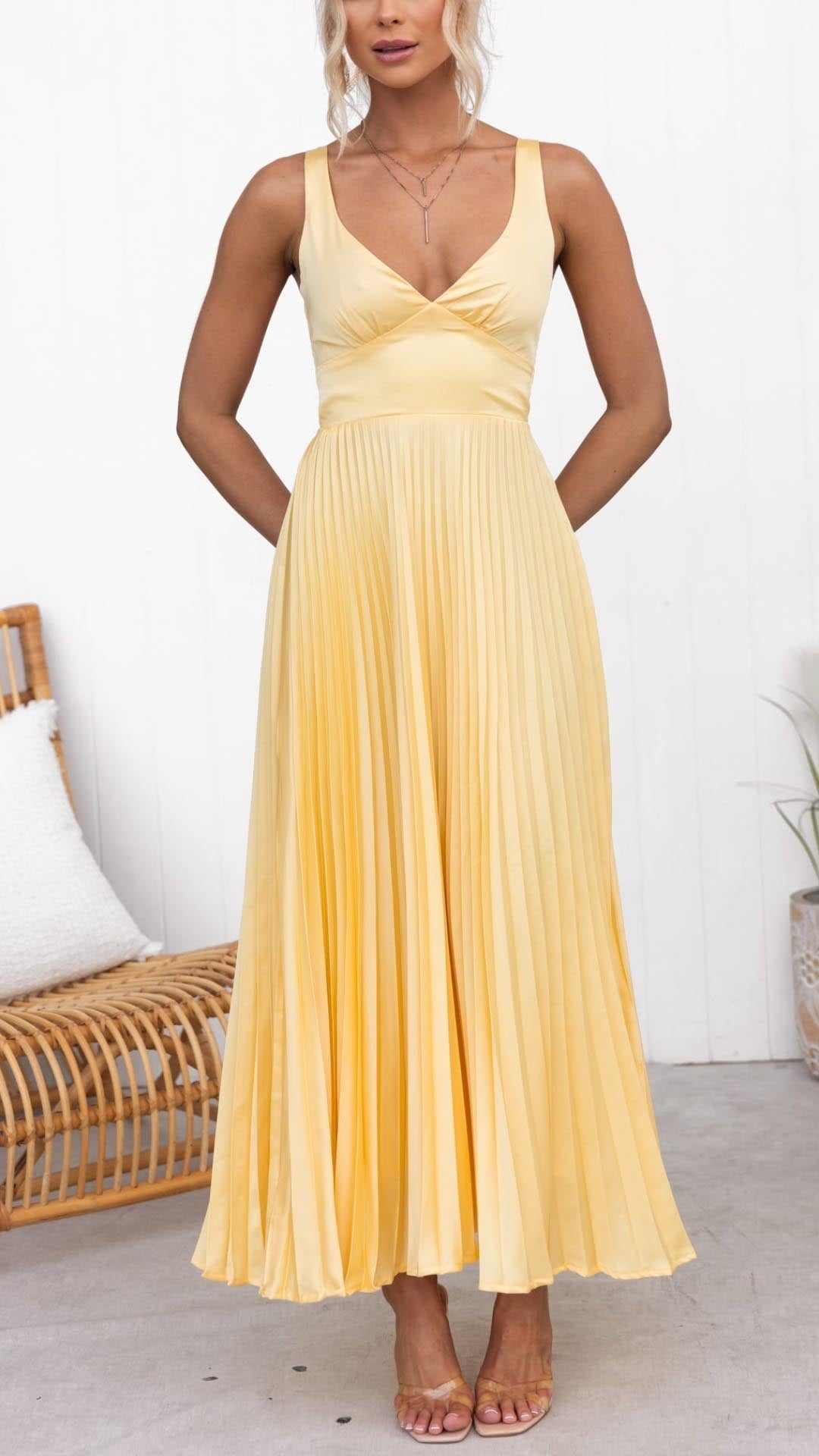 Damen Ärmelloses Maxi Abendkleid Plissiert