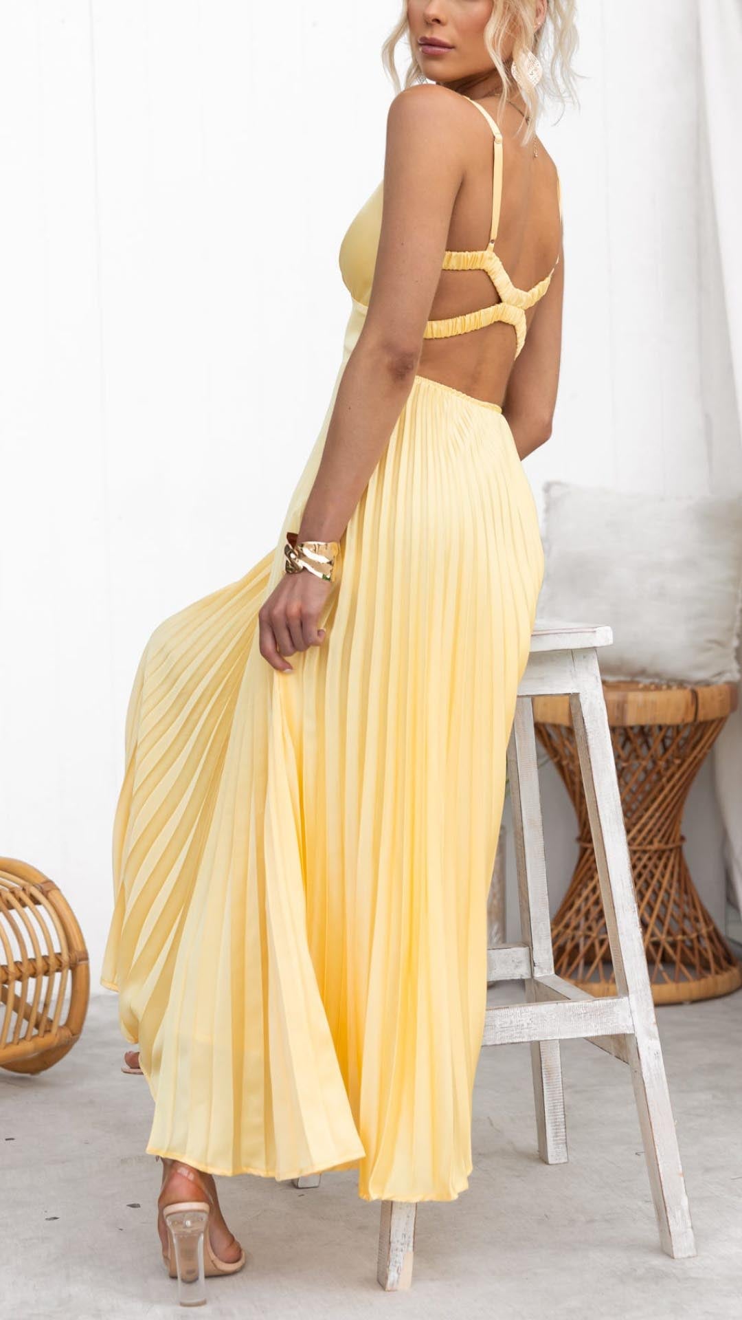 Damen Ärmelloses Maxi Abendkleid Plissiert