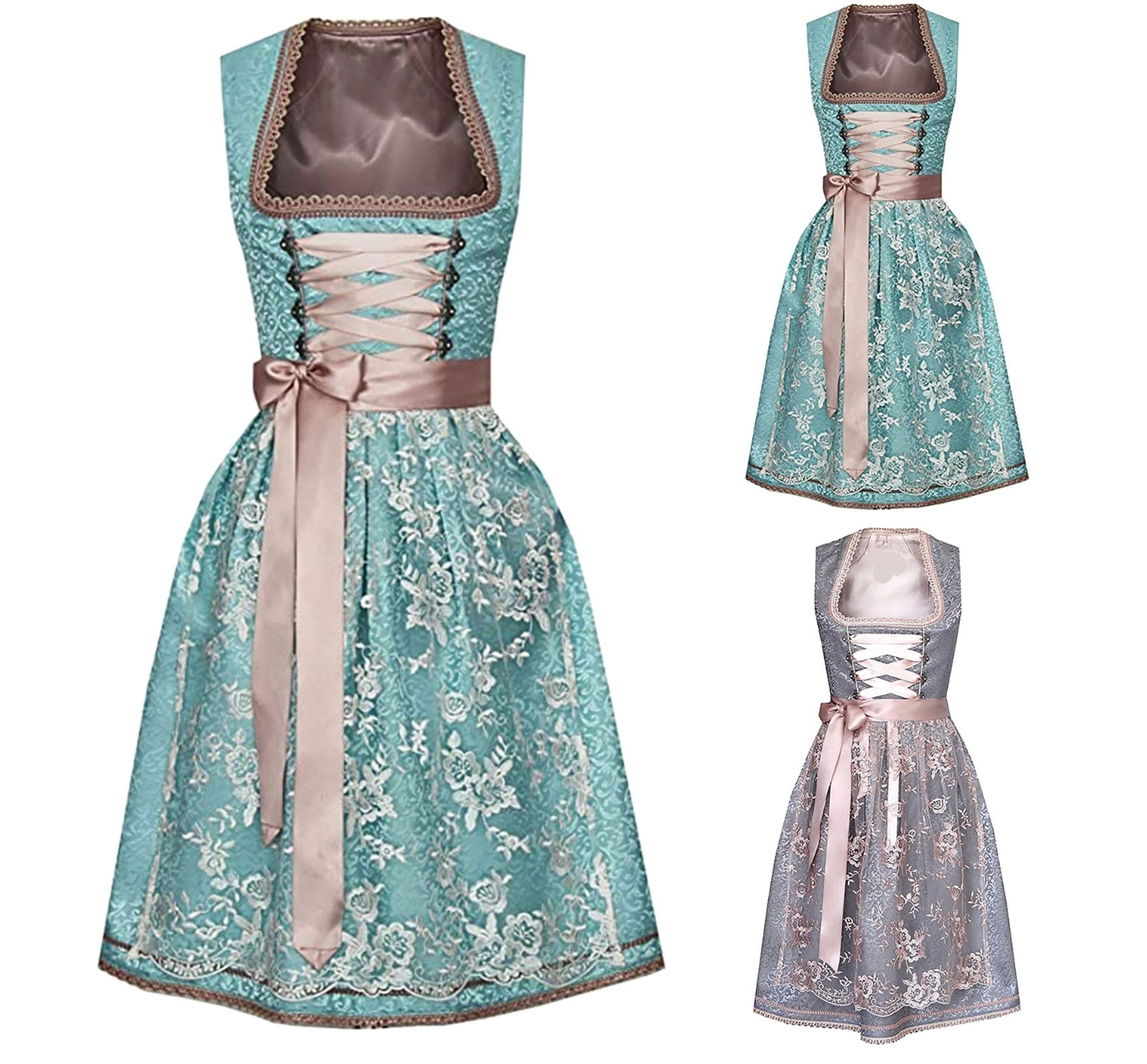 Damen Tracht Dirndl Kleid Traditionell Blau