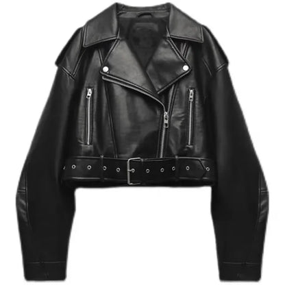 Eveloria Damen Lederjacke Kurz Stylisch