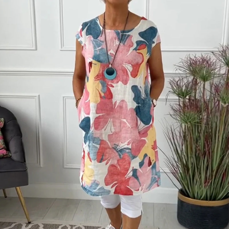 Damen Longtop Blumenprint Farbig Baumwolle Relaxed Fit