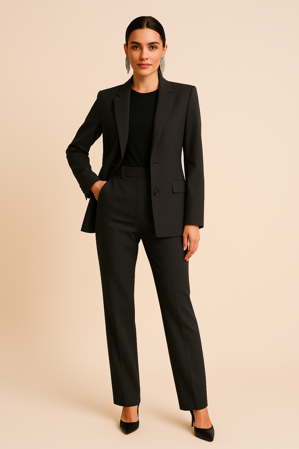Damen Maßgeschneiderter Blazer Set mit Faltenhose Zweiteiler