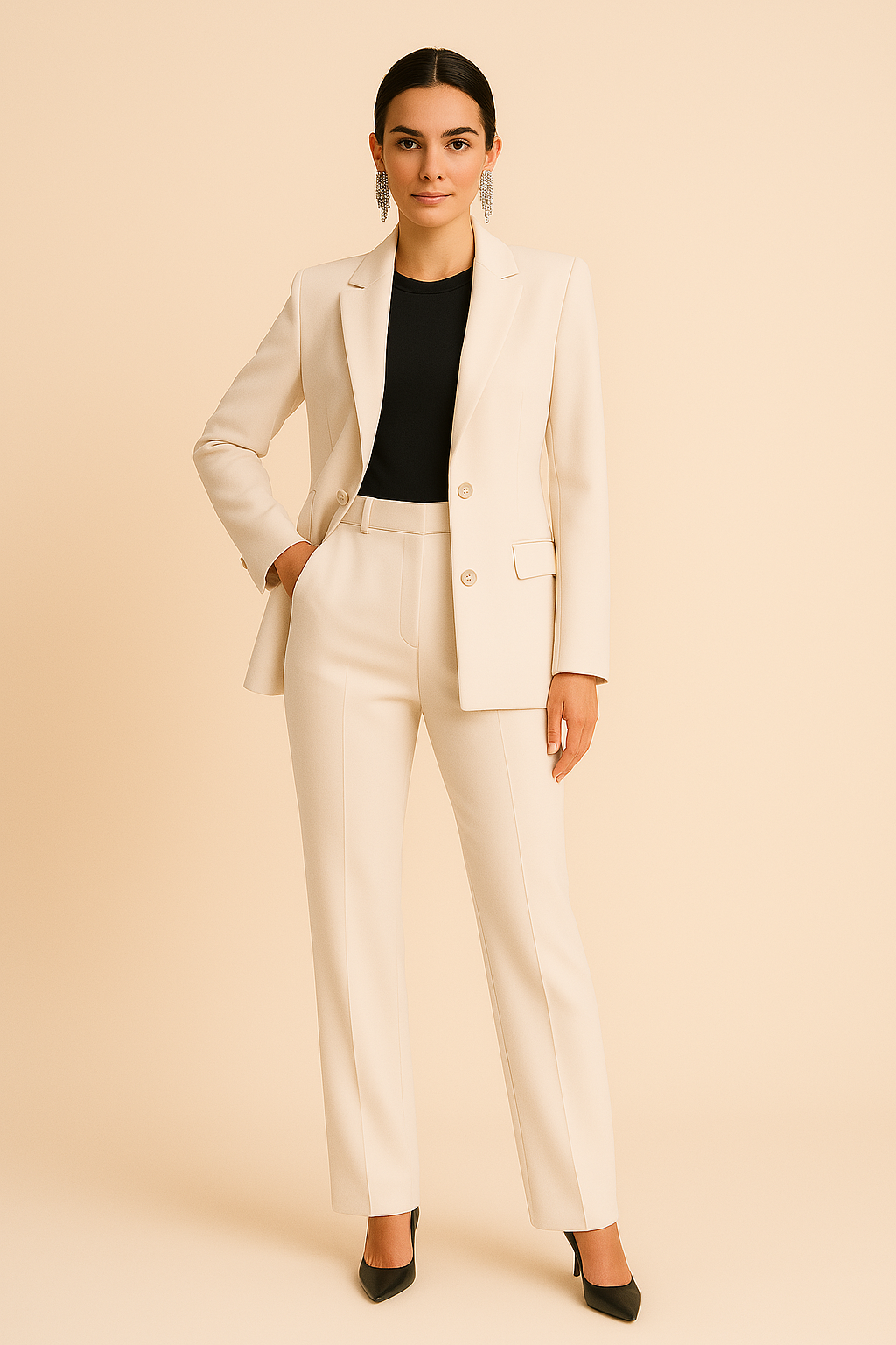 Damen Maßgeschneiderter Blazer Set mit Faltenhose Zweiteiler