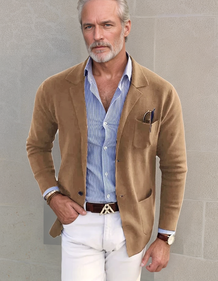 Herren Leinenblazer Reverskragen Leicht Beige