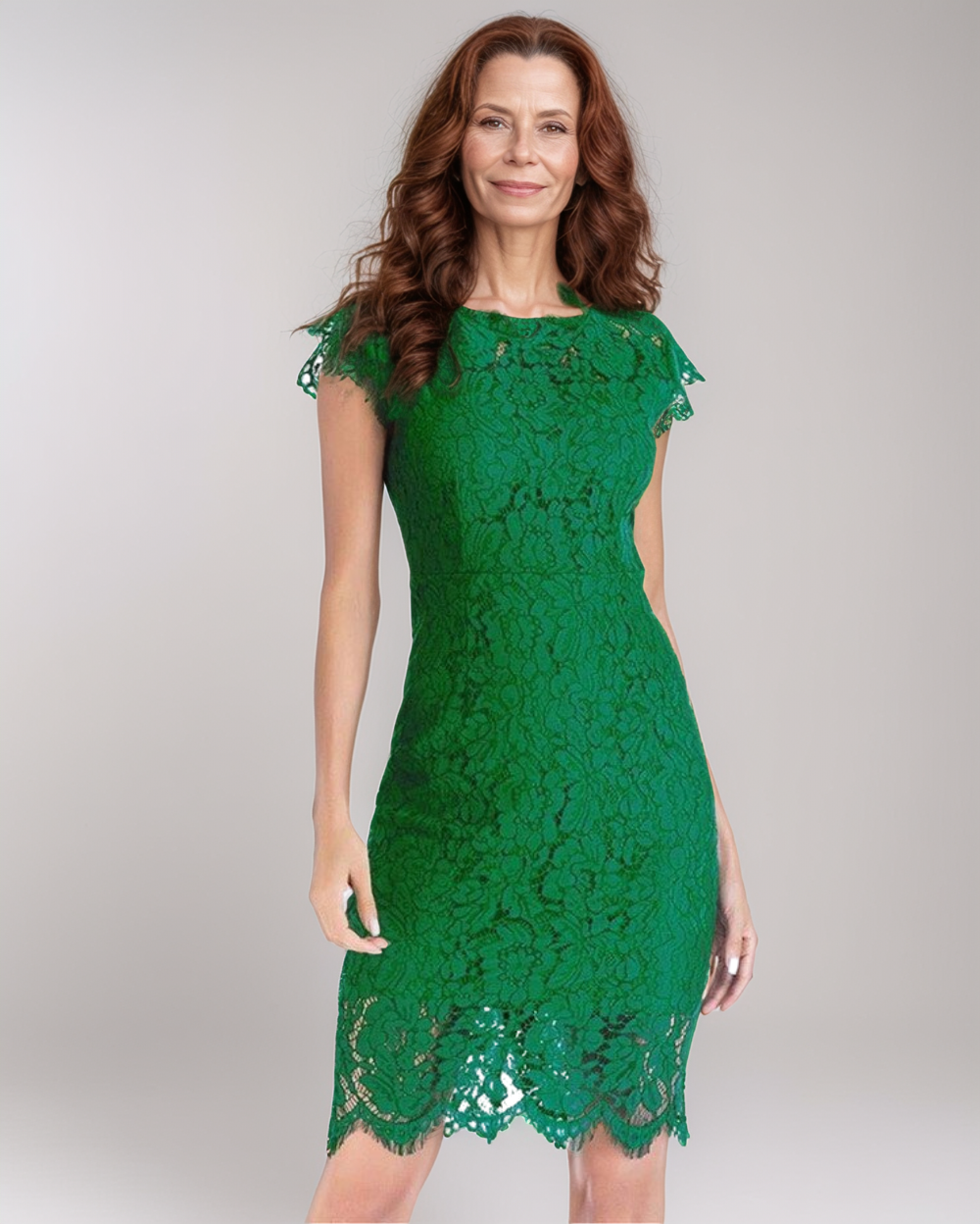 Talina Damen Spitzenkleid Figurbetonter Schnitt Weiß