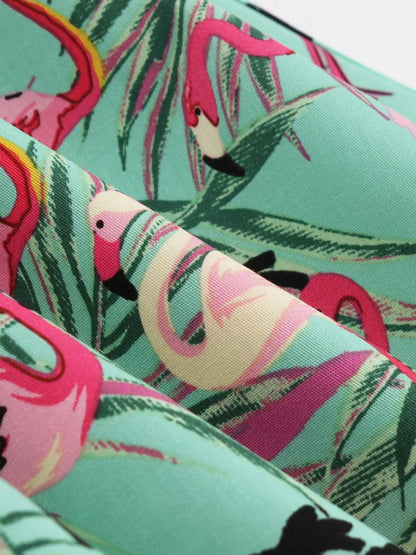 Eveloria Damen Retro-Kleid Flamingodruck