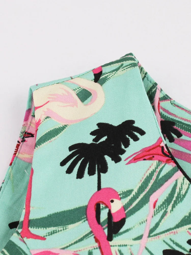 Eveloria Damen Retro-Kleid Flamingodruck