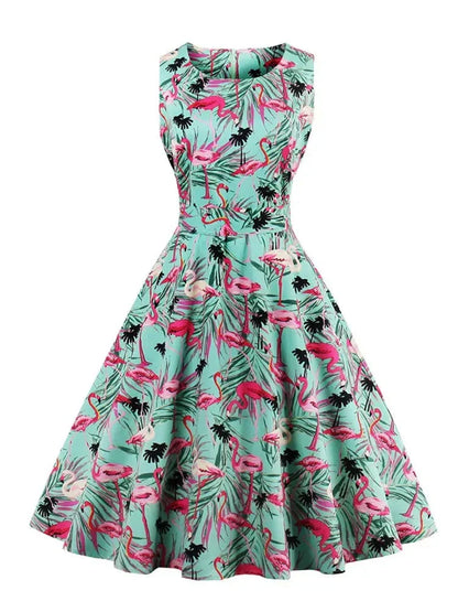 Eveloria Damen Retro-Kleid Flamingodruck