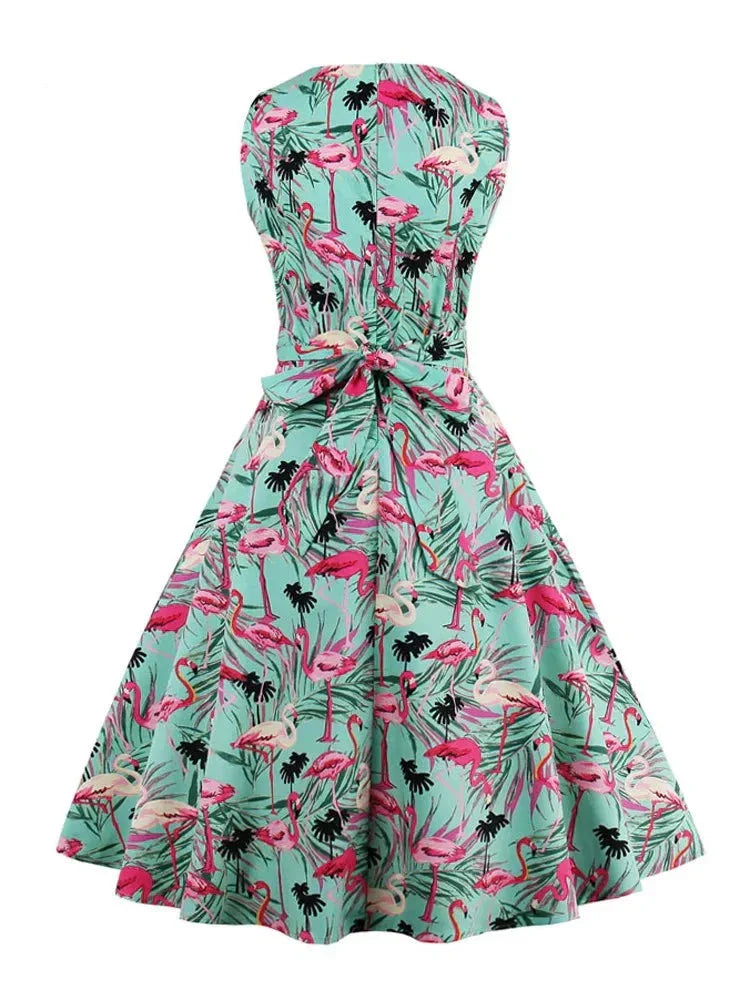 Eveloria Damen Retro-Kleid Flamingodruck - Eveloria