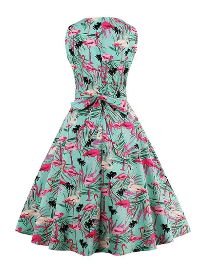 Eveloria Damen Retro-Kleid Flamingodruck - Eveloria