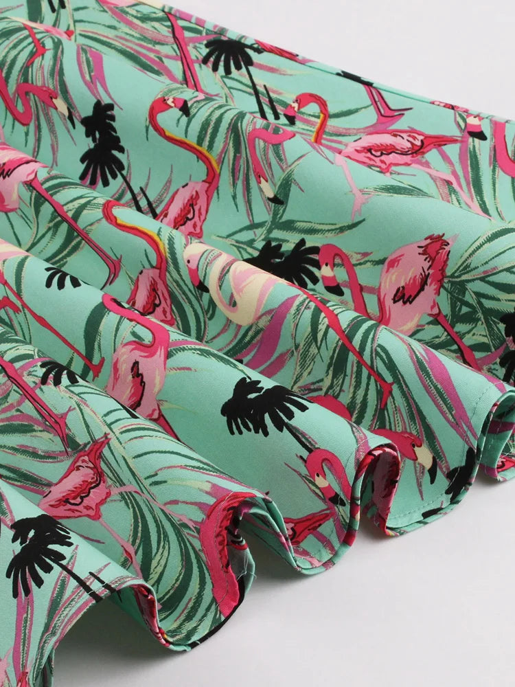 Eveloria Damen Retro-Kleid Flamingodruck